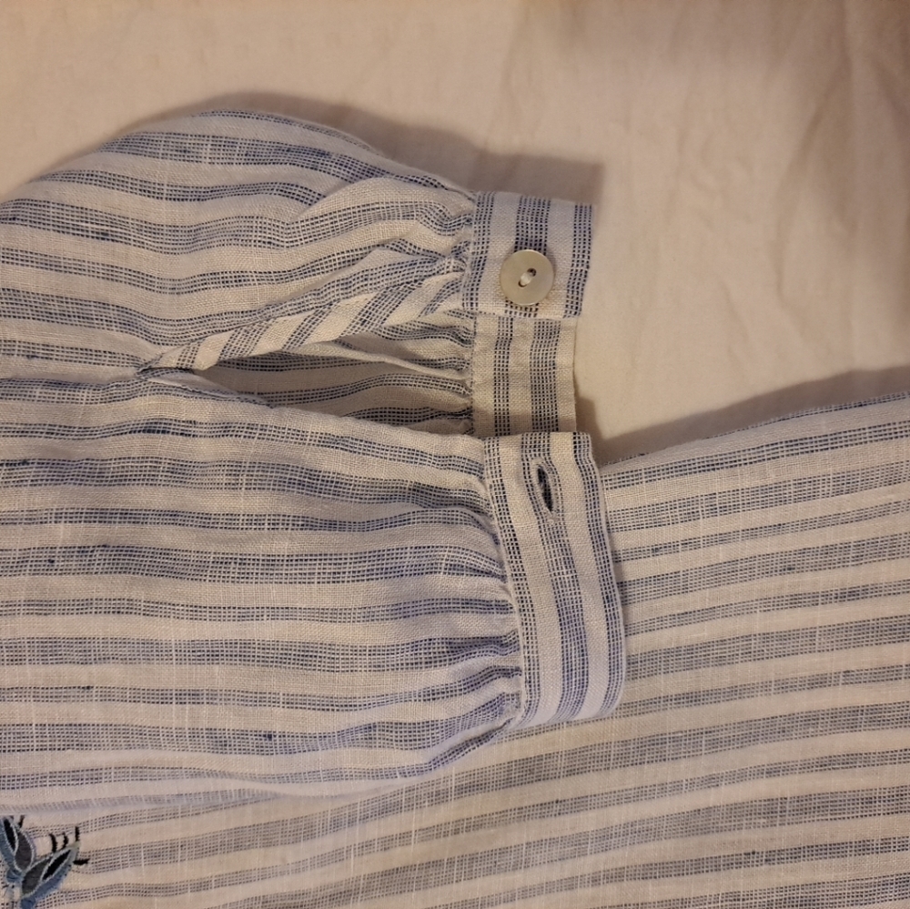 J. Jilll Love Linen Relaxed Popover Top In Cobalt And White Size M Excellent Con - Picture 4 of 9